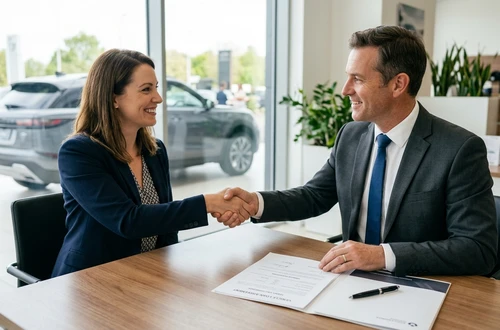 Happy borrower receiving car keys